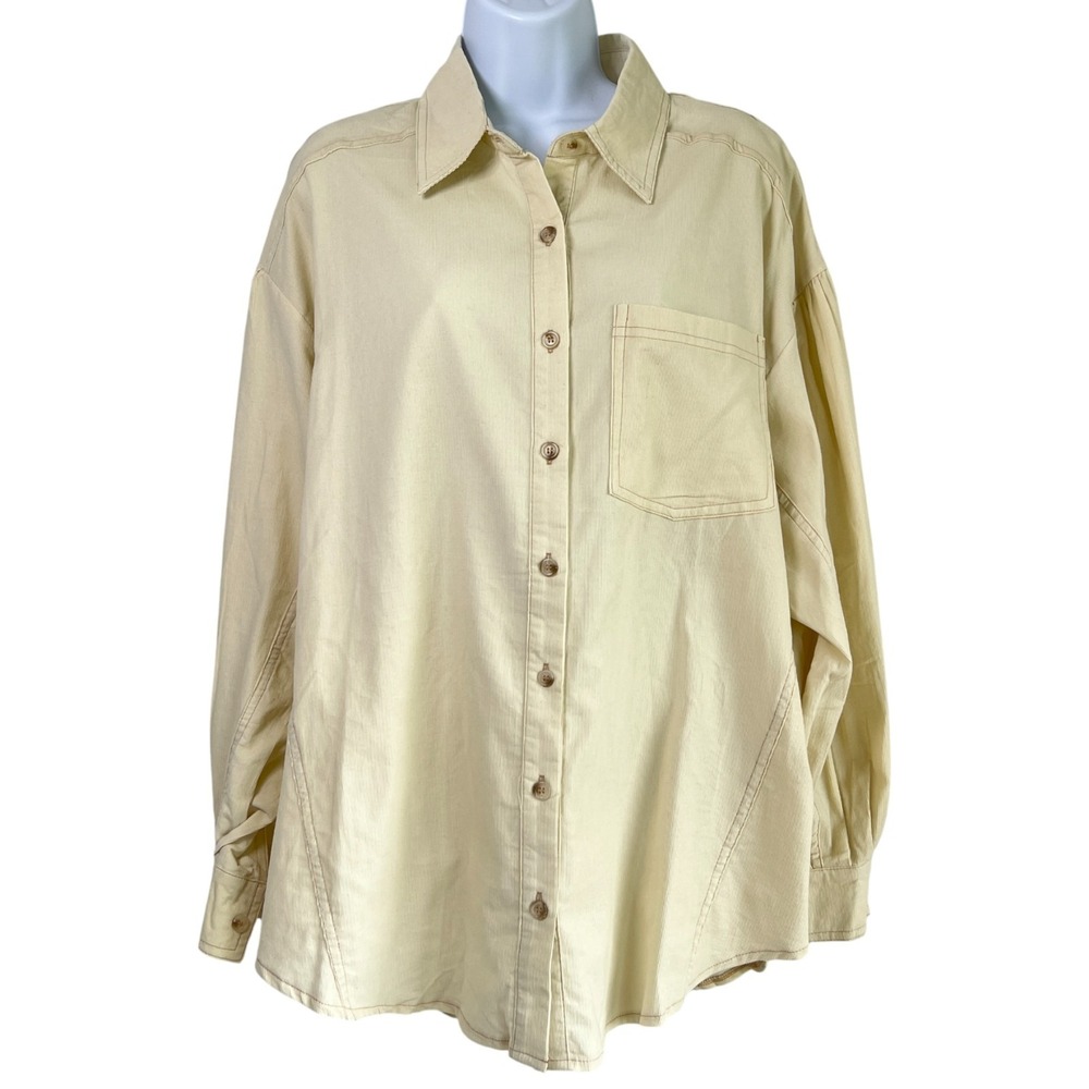 Easel Womens Corduroy Button Up Shirt Cream Size Medium‎ 70s Boho Western NWT
